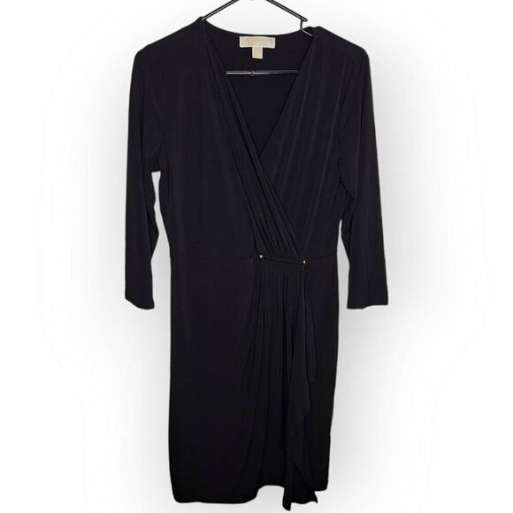 Michael Michael Kors Women's Dress Black V-Neck Gold Accents Classic Elegant siz - Picture 1 of 7